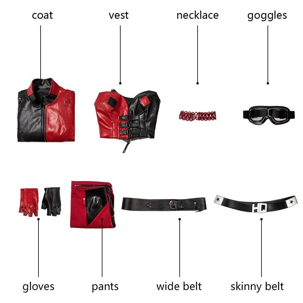 Handmade Suicide 2 Harley Quinn Full Costume | Red & Black Jester Punk Cosplay Outfit Set Options