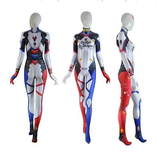 Harley Quinn D.VA Skin Cosplay Costume Bodysuit (Adult & Kids Sizes)