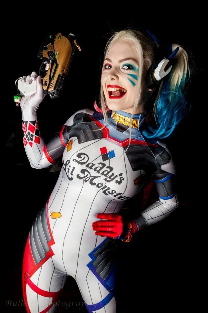 Harley Quinn D.VA Skin Cosplay Costume Bodysuit (Adult & Kids Sizes)