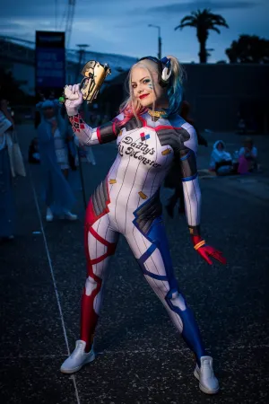 Harley Quinn D.VA Skin Cosplay Costume Bodysuit (Adult & Kids Sizes)