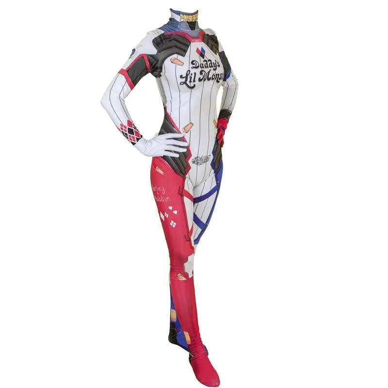 Harley Quinn D.VA Skin Cosplay Costume Bodysuit (Adult & Kids Sizes)