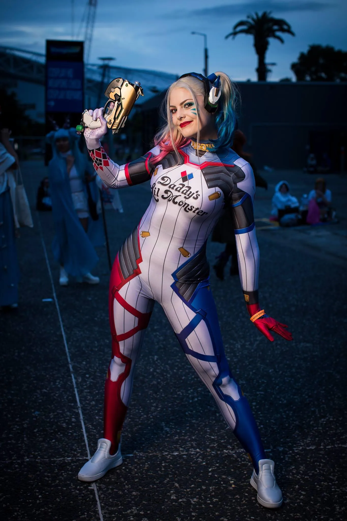 Harley Quinn D.VA Skin Cosplay Costume Bodysuit (Adult & Kids Sizes)