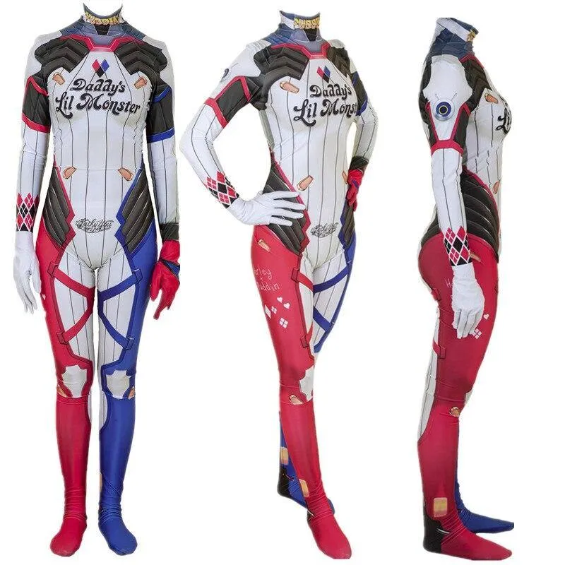 Harley Quinn D.VA Skin Cosplay Costume Bodysuit (Adult & Kids Sizes)