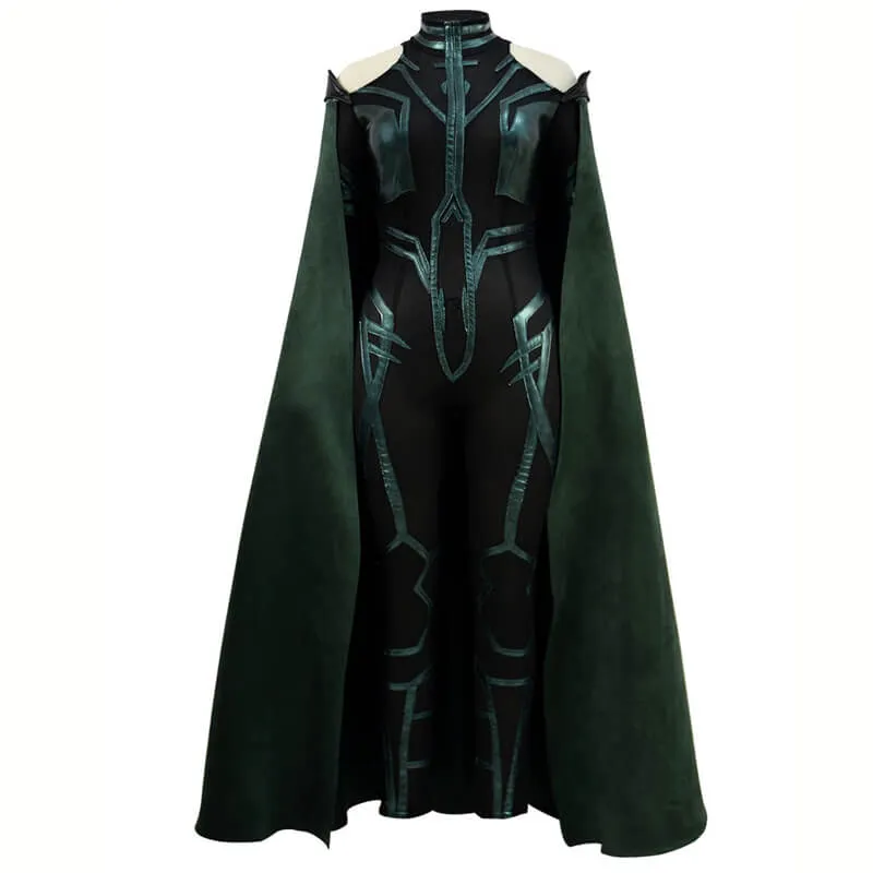 Hela Costume Thor 3 Ragnarok Women Halloween Bodysuit Cloak Cosplay Suit