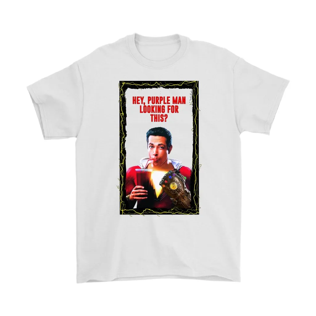 Inspired by Shazam Movie Parody Poking Fun at Thanos Mens Shirt