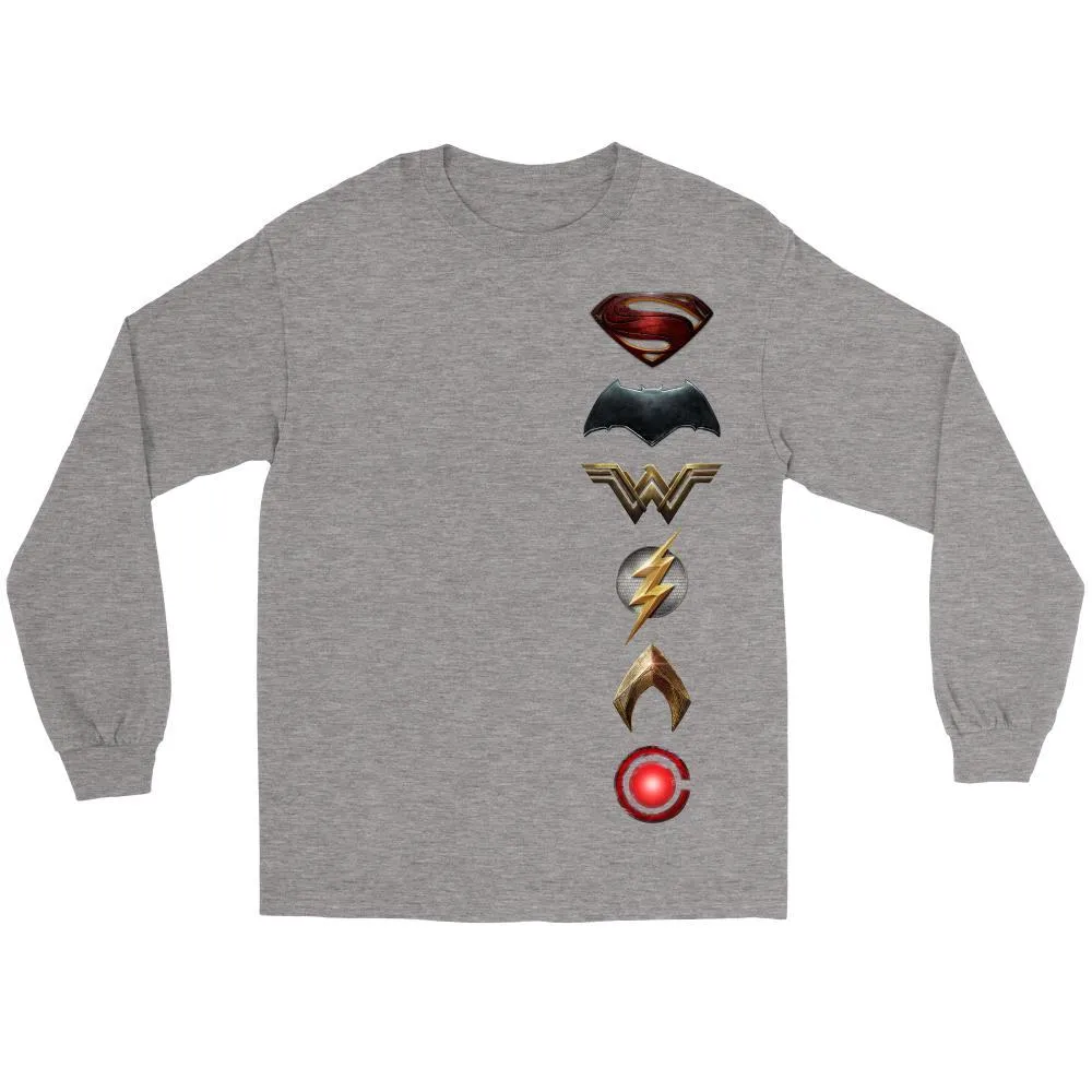 Justice League 2017 Gildan Long Sleeve Cotton Tee (Side Symbol Logo Edition)