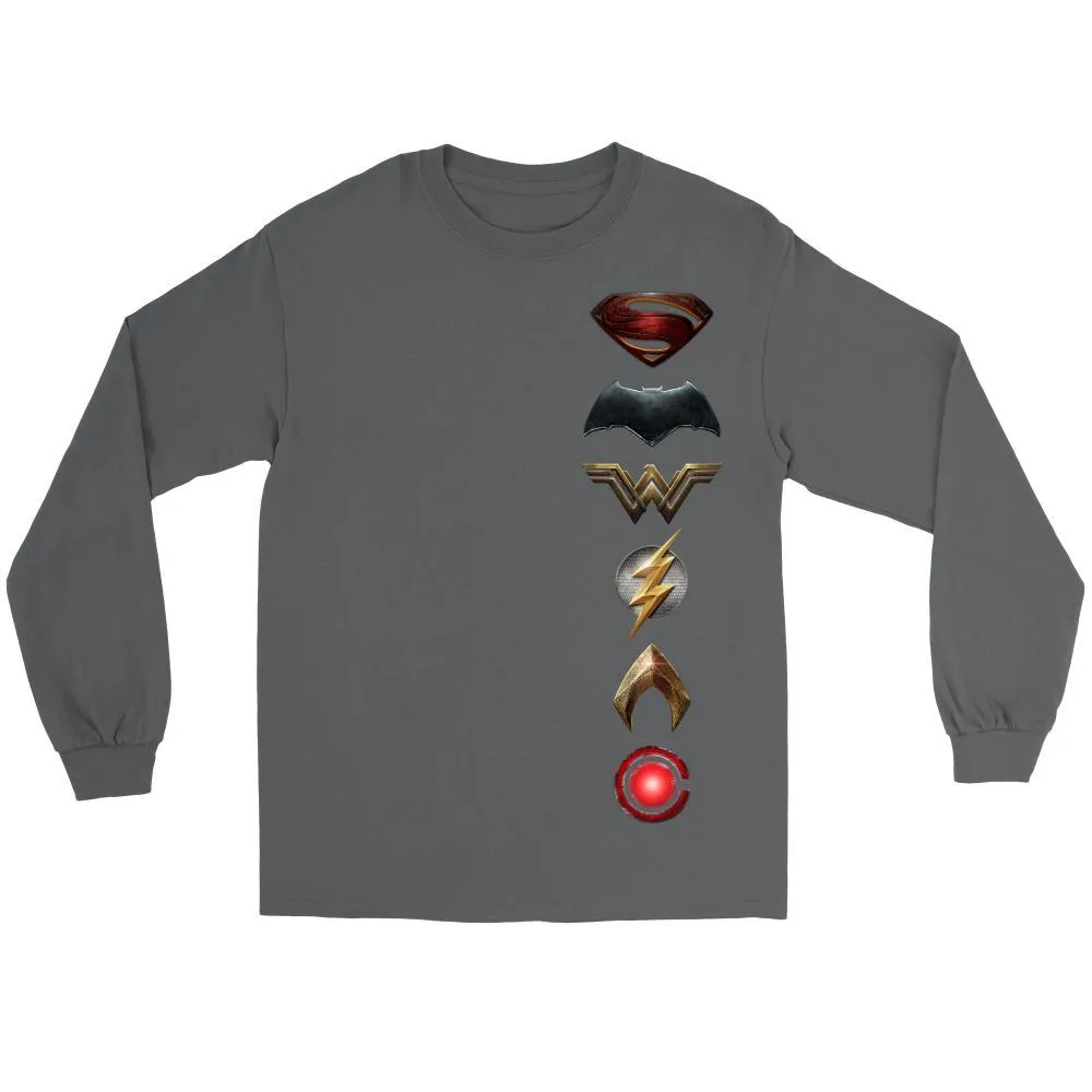 Justice League 2017 Gildan Long Sleeve Cotton Tee (Side Symbol Logo Edition)