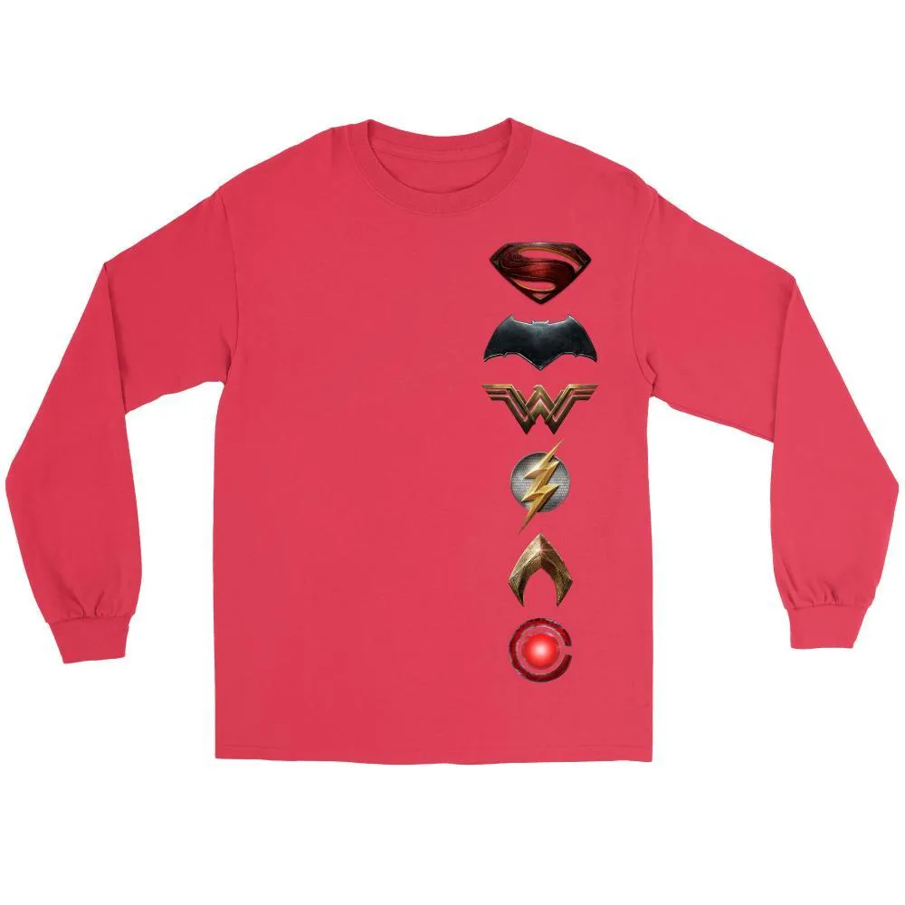 Justice League 2017 Gildan Long Sleeve Cotton Tee (Side Symbol Logo Edition)