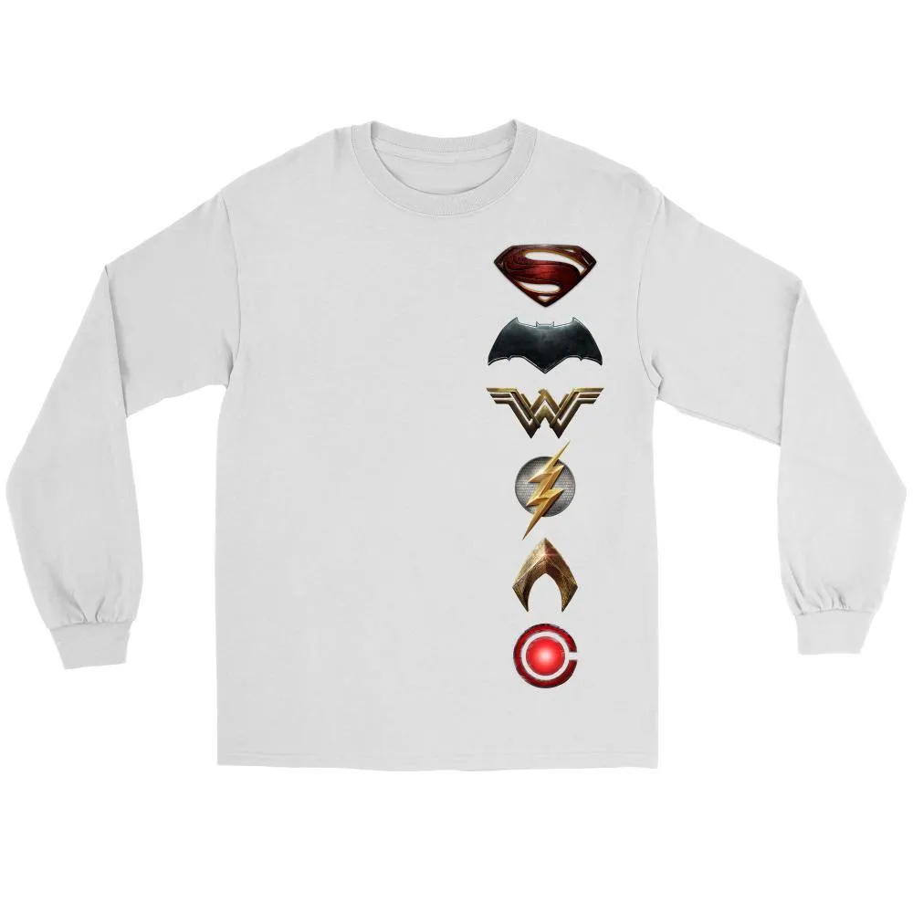Justice League 2017 Gildan Long Sleeve Cotton Tee (Side Symbol Logo Edition)