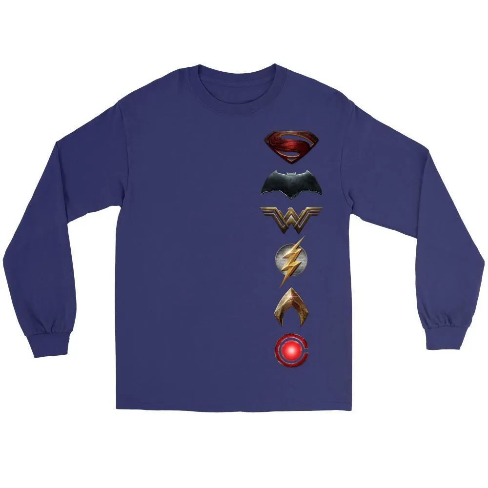 Justice League 2017 Gildan Long Sleeve Cotton Tee (Side Symbol Logo Edition)