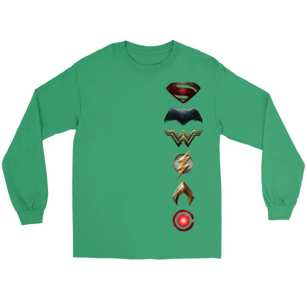 Justice League 2017 Gildan Long Sleeve Cotton Tee (Side Symbol Logo Edition)