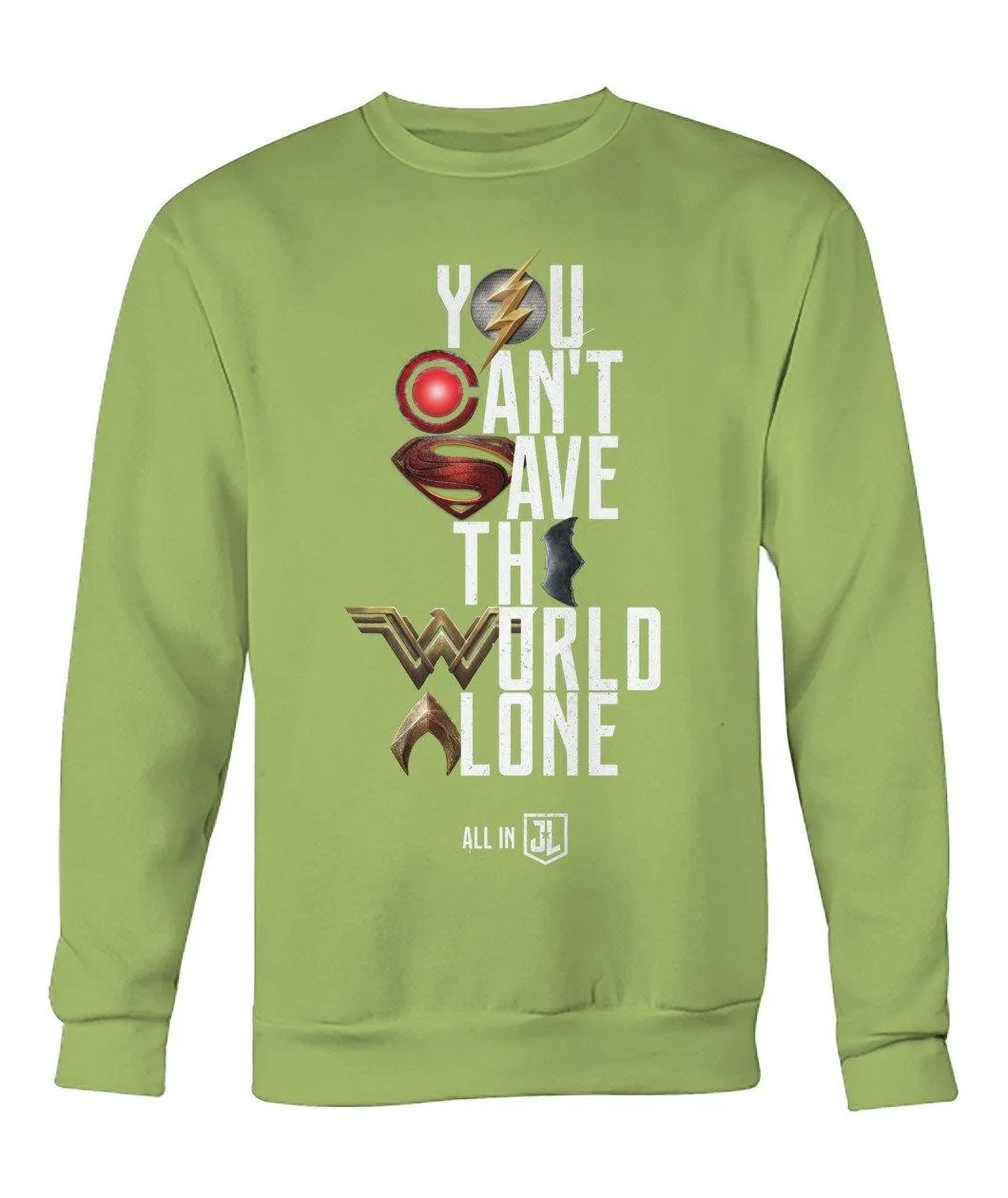 Justice League You Can't Save the World Alone Unisex Crew Neck Sweatshirt (Symbol Edition)