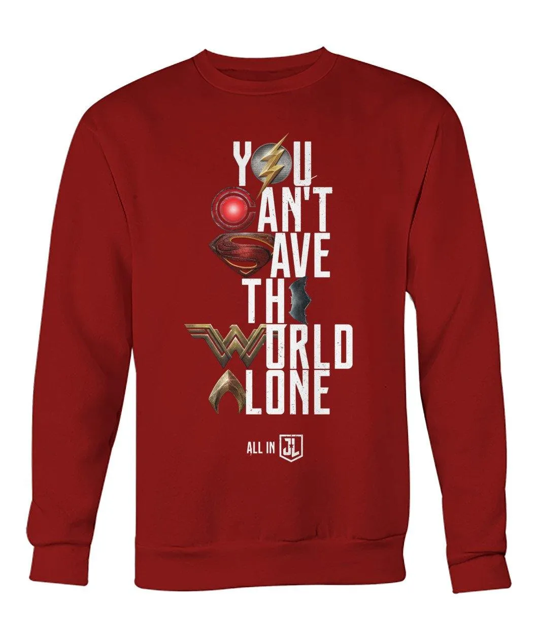 Justice League You Can't Save the World Alone Unisex Crew Neck Sweatshirt (Symbol Edition)