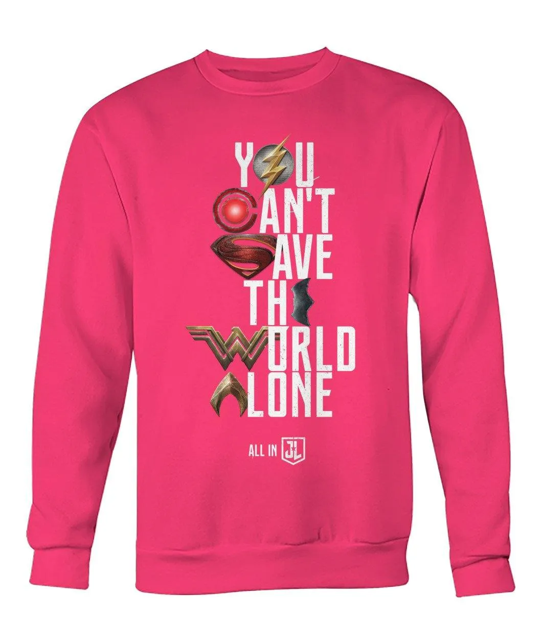 Justice League You Can't Save the World Alone Unisex Crew Neck Sweatshirt (Symbol Edition)