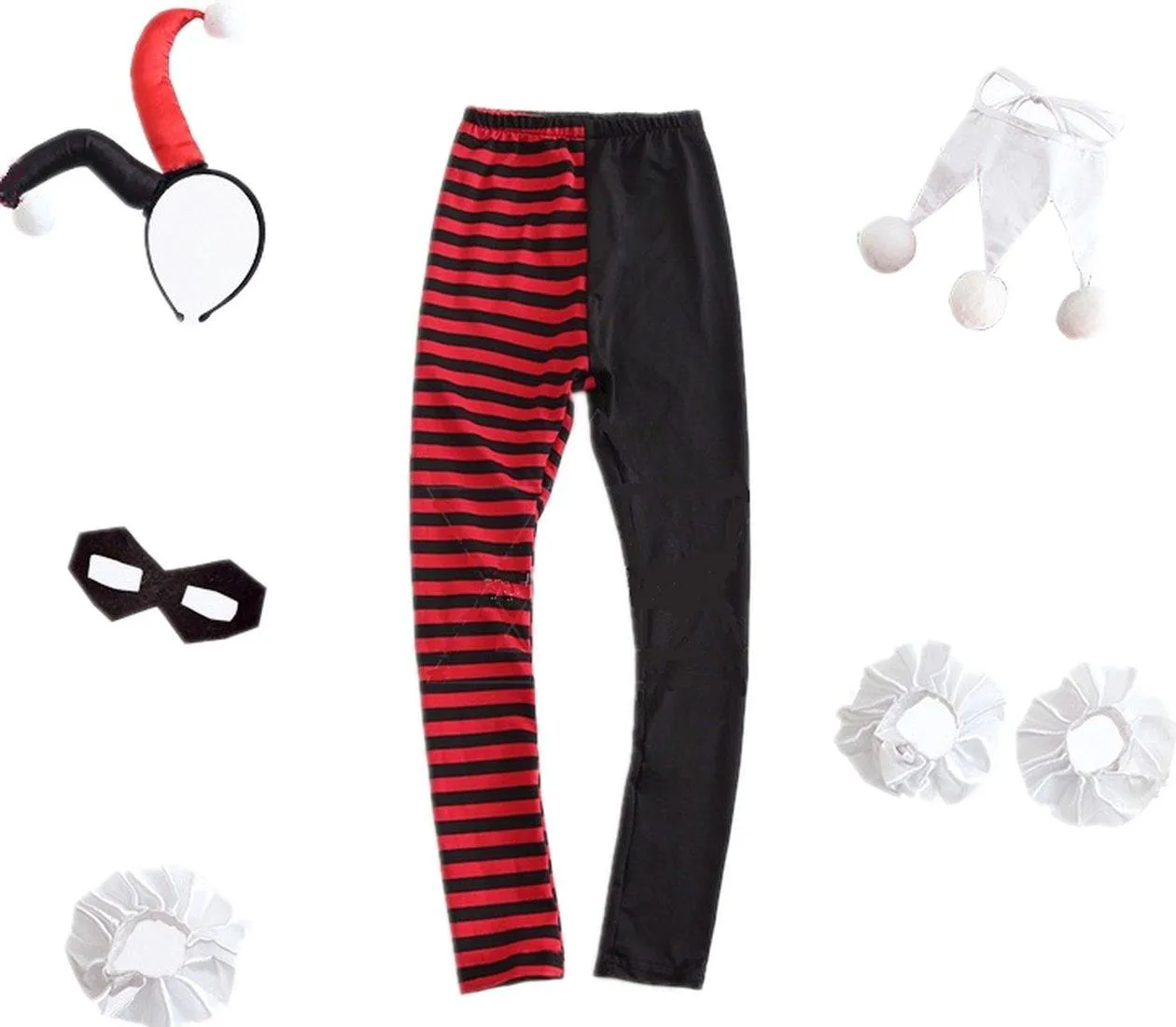 Kids Harley Quinn Jester Costume | Girls Children's Black Red & White Harley Jester Clown Cosplay Costume Dress