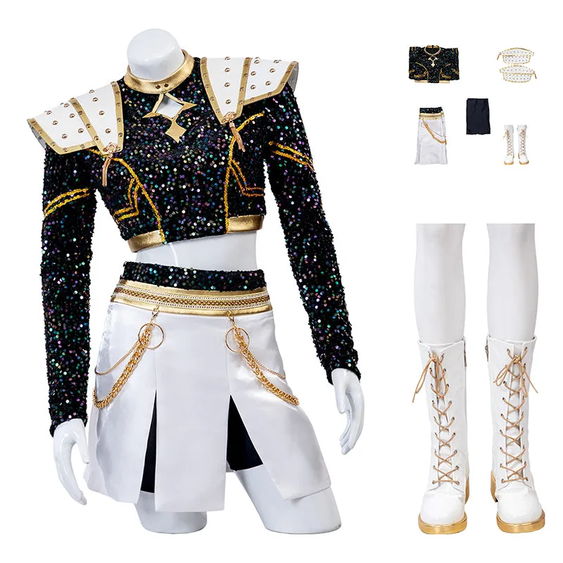 Kpop Demon Hunters Zoey Black Gold Dance Cosplay Costume Halloween Fancy Outfit ACcosplay