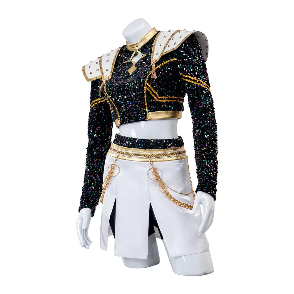 Kpop Demon Hunters Zoey Black Gold Dance Cosplay Costume Halloween Fancy Outfit ACcosplay