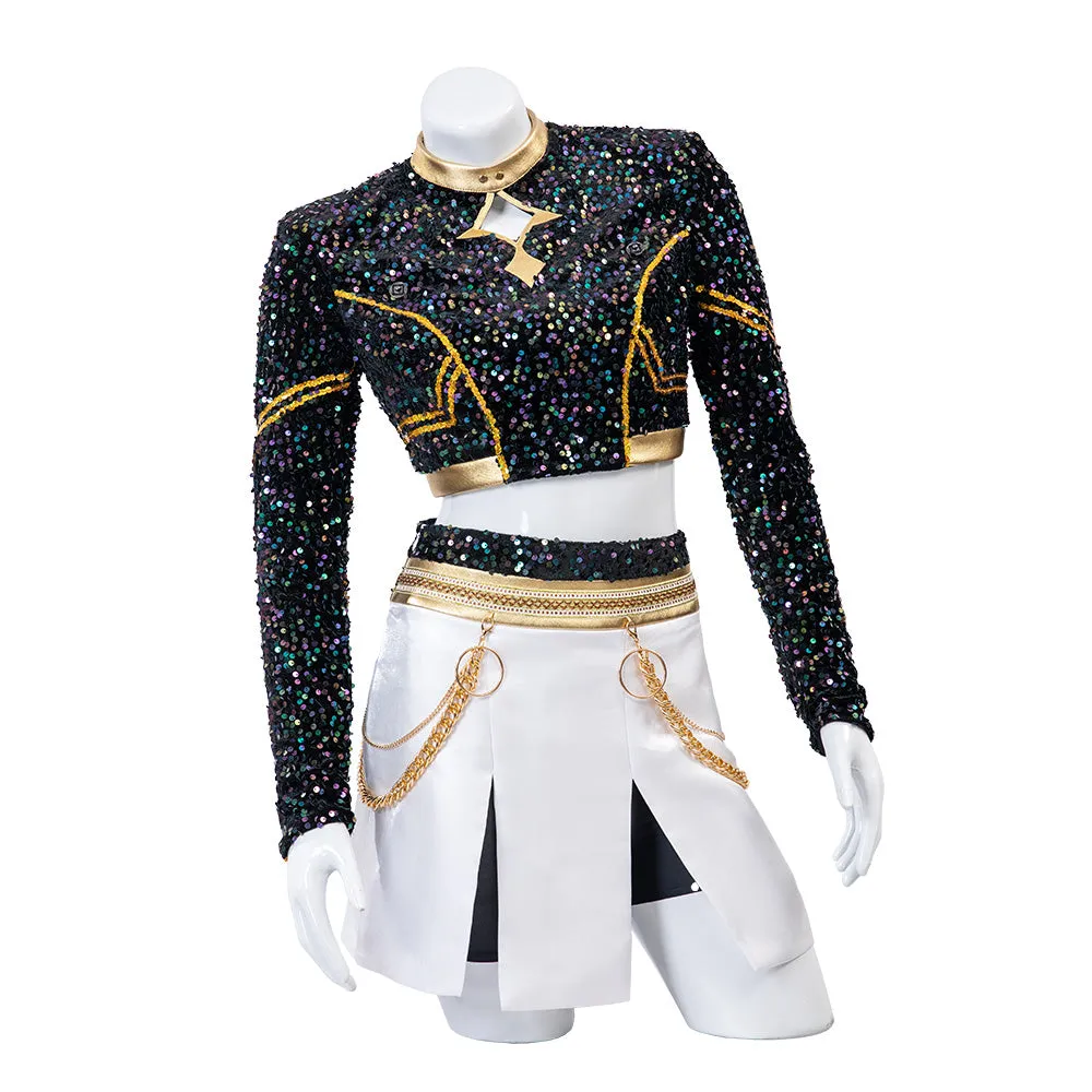 Kpop Demon Hunters Zoey Black Gold Dance Cosplay Costume Halloween Fancy Outfit ACcosplay