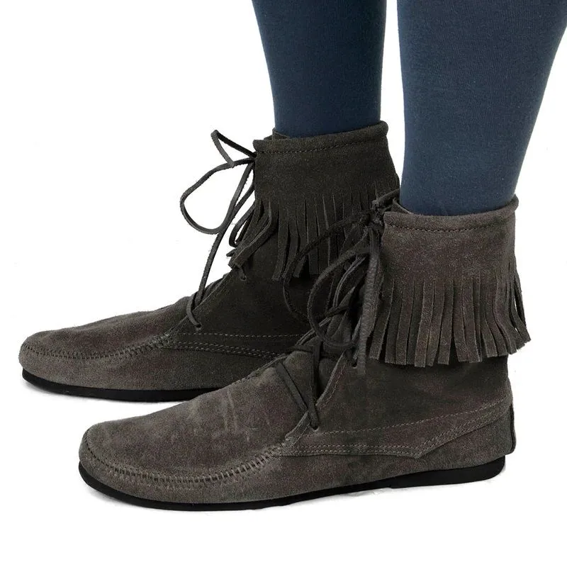 Low Suede Boots with Fringe