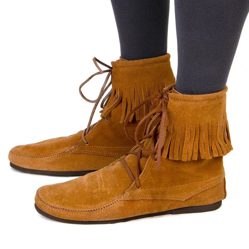 Low Suede Boots with Fringe