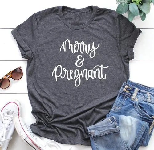 Merry and Pregnant Unisex Tee. Mama Tee. Merry Christmas T-Shirt