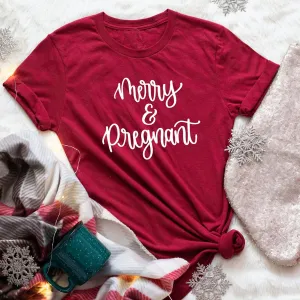Merry and Pregnant Unisex Tee. Mama Tee. Merry Christmas T-Shirt