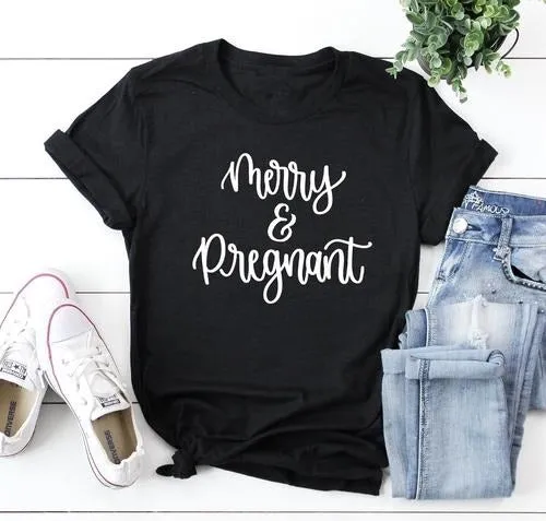 Merry and Pregnant Unisex Tee. Mama Tee. Merry Christmas T-Shirt