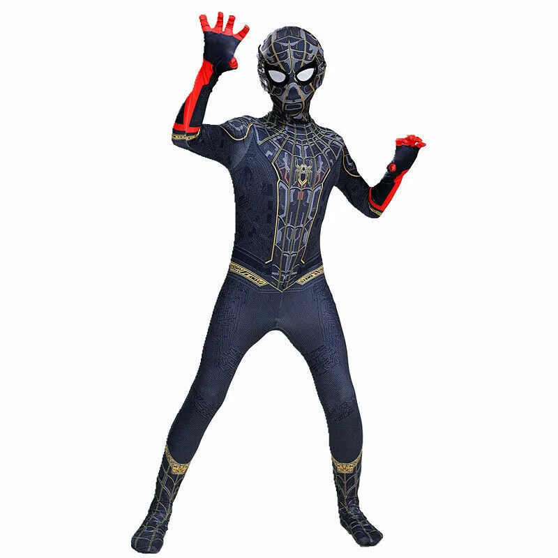 NEW Kids Spider-Man No Way Home Full Cosplay Costume With Mask | Zentai Red & Black Spiderman Jumpsuit Superhero Costume Set