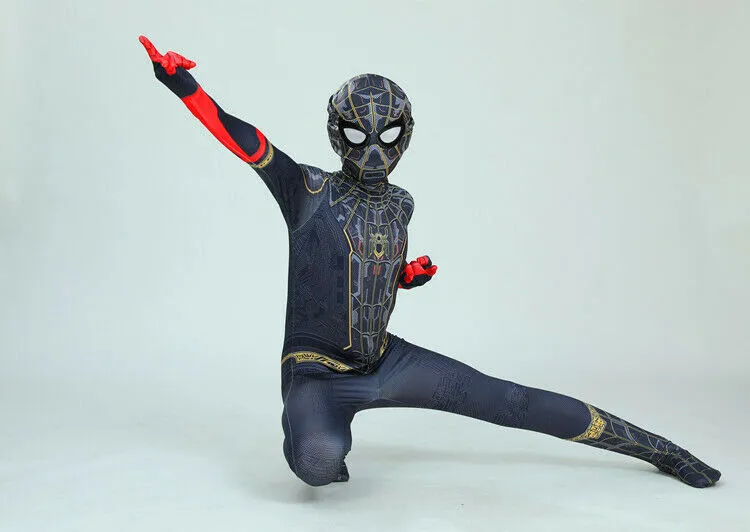 NEW Kids Spider-Man No Way Home Full Cosplay Costume With Mask | Zentai Red & Black Spiderman Jumpsuit Superhero Costume Set