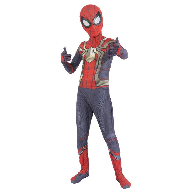 NEW Kids Spider-Man No Way Home Full Cosplay Costume With Mask | Zentai Red & Black Spiderman Jumpsuit Superhero Costume Set