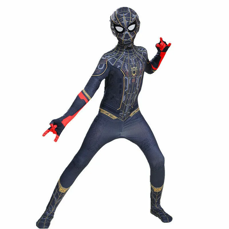 NEW Kids Spider-Man No Way Home Full Cosplay Costume With Mask | Zentai Red & Black Spiderman Jumpsuit Superhero Costume Set