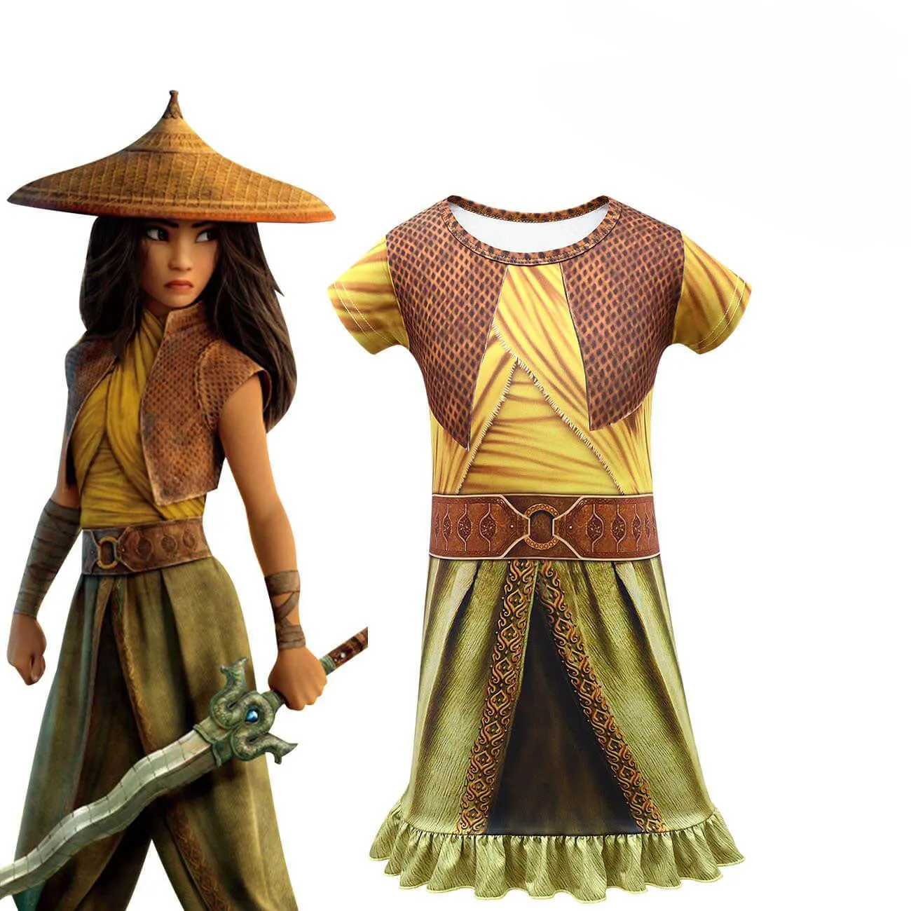 Raya and The Last Dragon Costume Girls Cartoon Printed Princess Dress