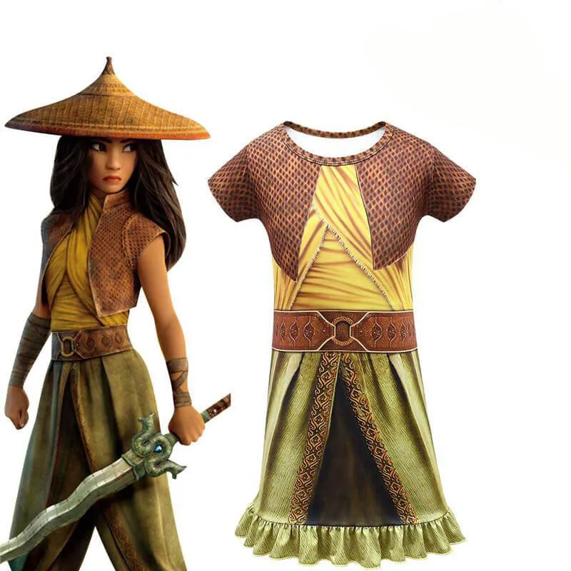 Raya and The Last Dragon Costume Girls Cartoon Printed Princess Dress