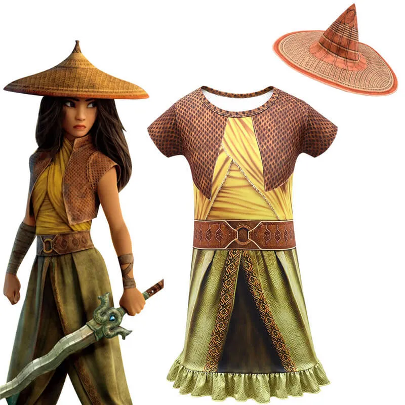 Raya and The Last Dragon Costume Girls Cartoon Printed Princess Dress