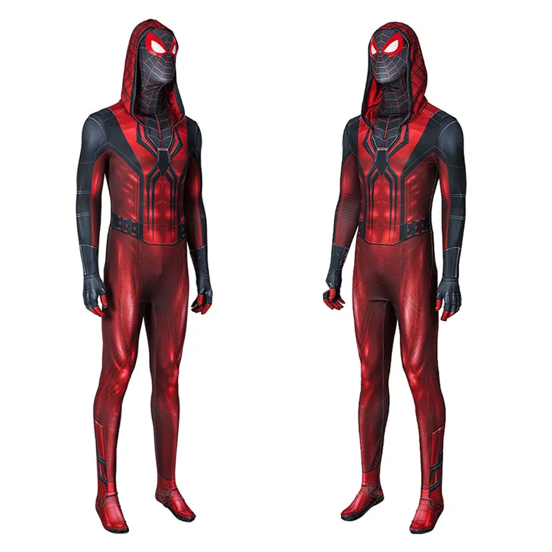 Spider-Man Miles Morales New Crimson Cowl Suit Cosplay Costume Jumpsuit