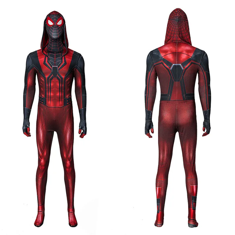 Spider-Man Miles Morales New Crimson Cowl Suit Cosplay Costume Jumpsuit