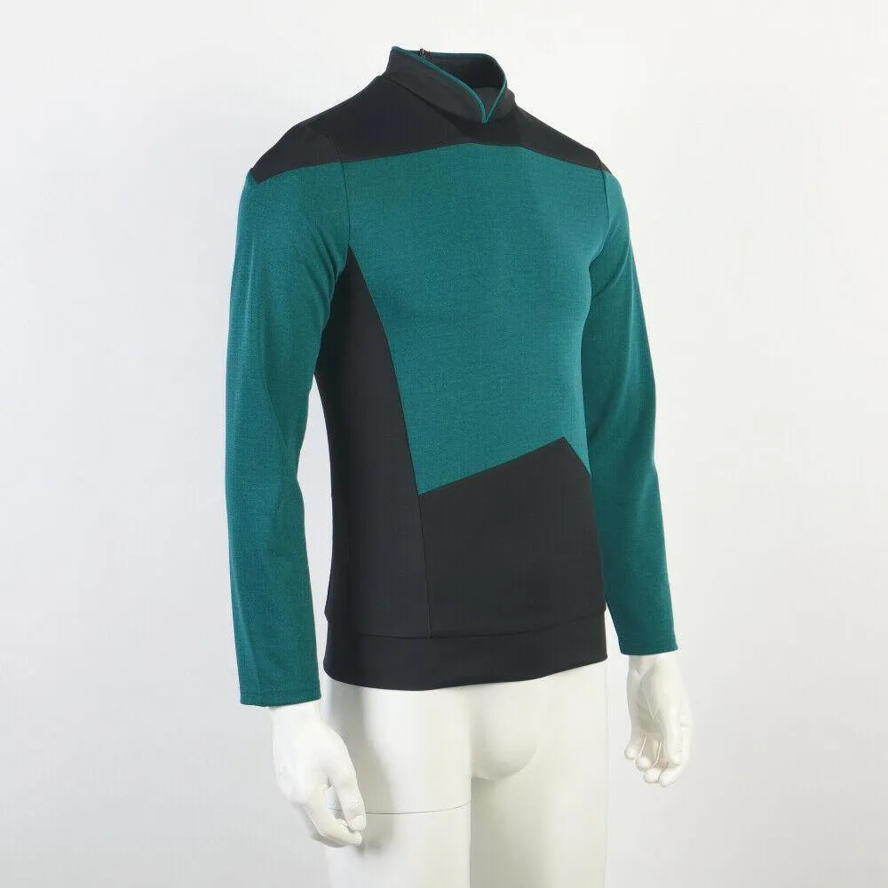 Star Trek TNG Cosplay Costume Blue Shirt Starfleet Operations Uniforms   Badge Set