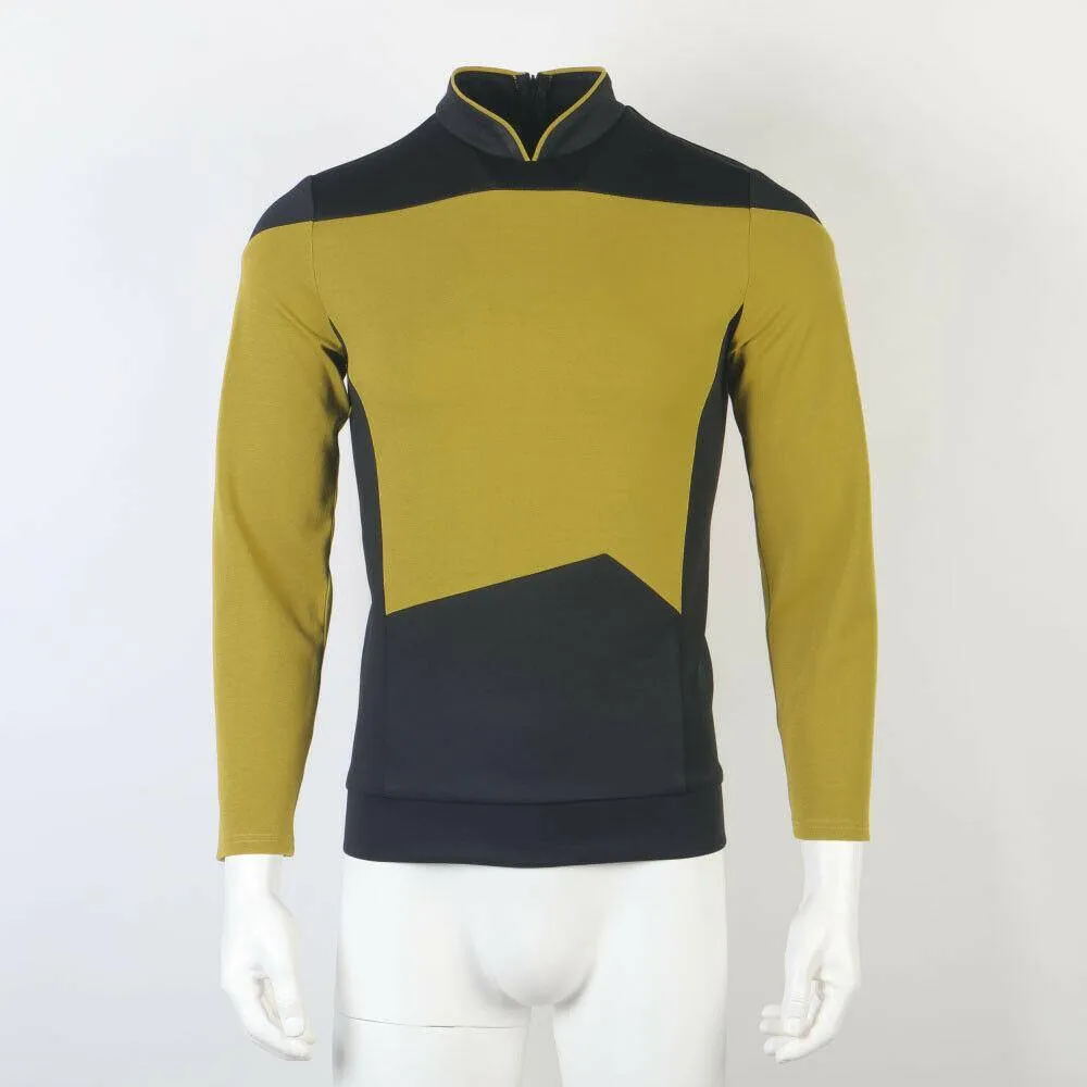 Star Trek TNG Cosplay Costume Gold Shirt Starfleet Operations Uniforms   Badge Set
