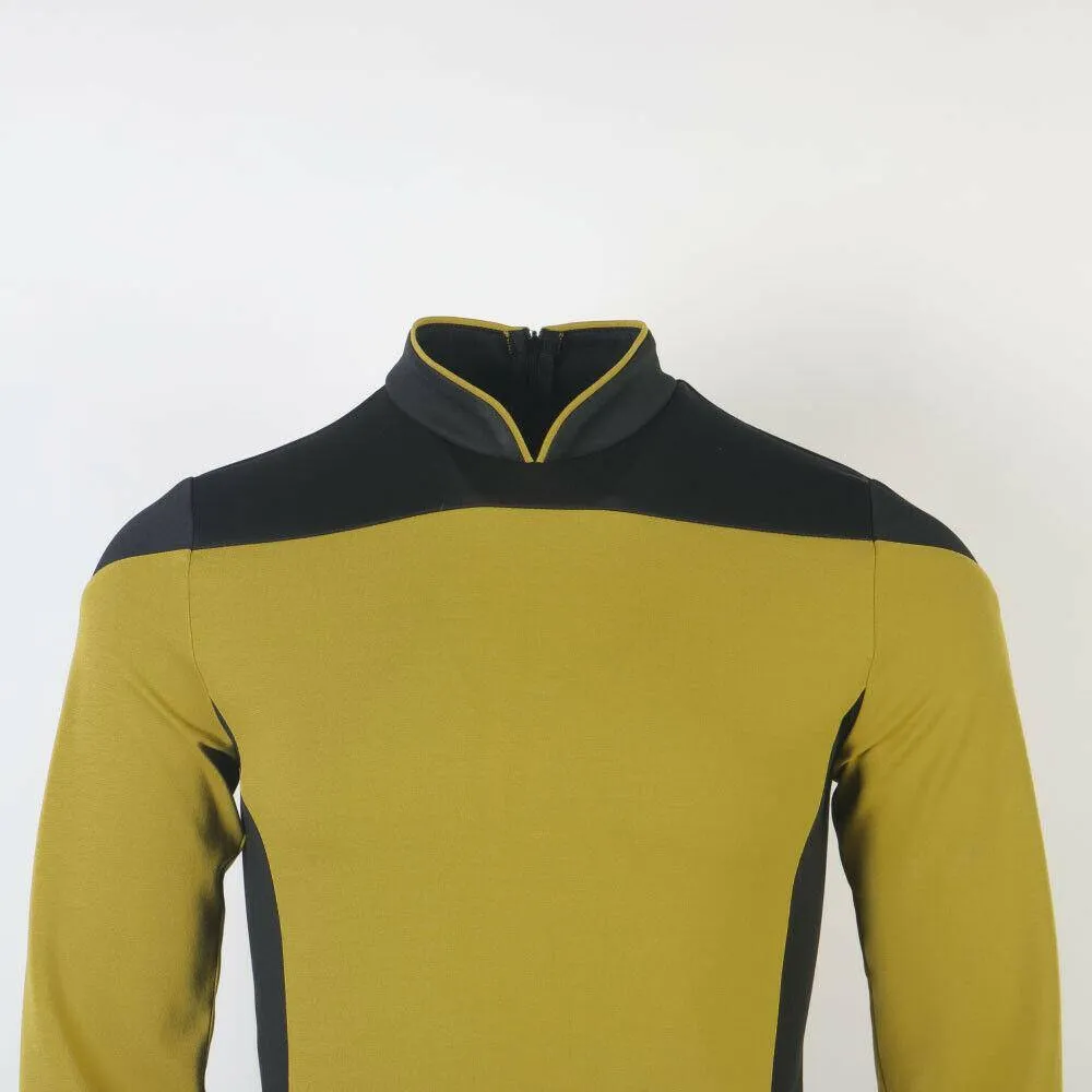 Star Trek TNG Cosplay Costume Gold Shirt Starfleet Operations Uniforms   Badge Set