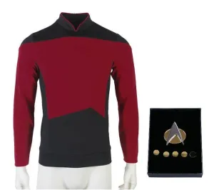 Star Trek TNG Cosplay Costume Red Shirt Starfleet Operations Uniforms   Badge Set