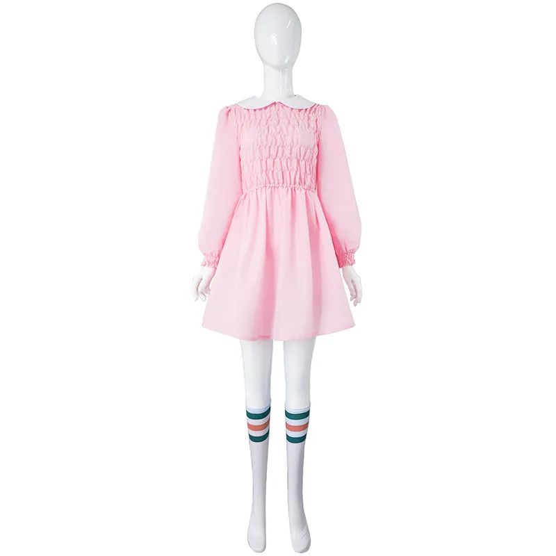 Stranger Things Season 4 Eleven Cosplay Costume Women Pink Dress Halloween Party Suit