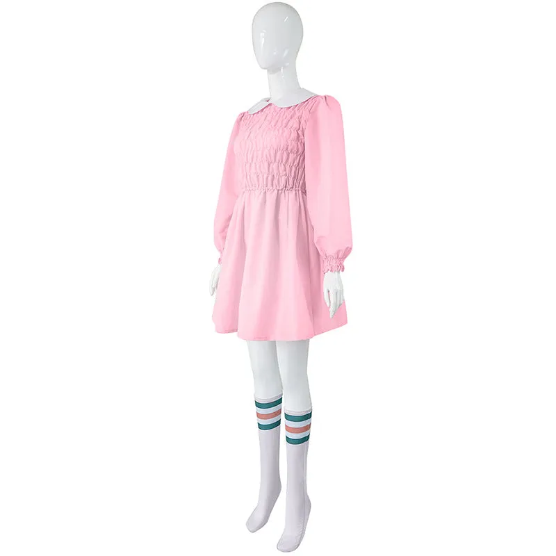 Stranger Things Season 4 Eleven Cosplay Costume Women Pink Dress Halloween Party Suit