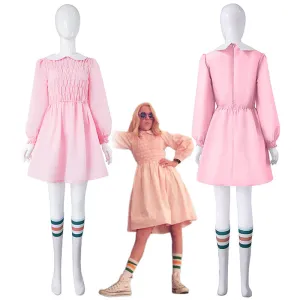 Stranger Things Season 4 Eleven Cosplay Costume Women Pink Dress Halloween Party Suit