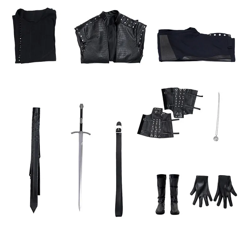 The Witcher Season 5 Geralt of Rivia Cosplay Costume Black Halloween Suit Accosplay