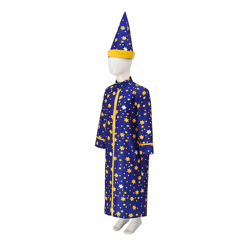Unisex Kids Wizard Cloak with Stars Cape And Hat Witch Cloak ACcosplay