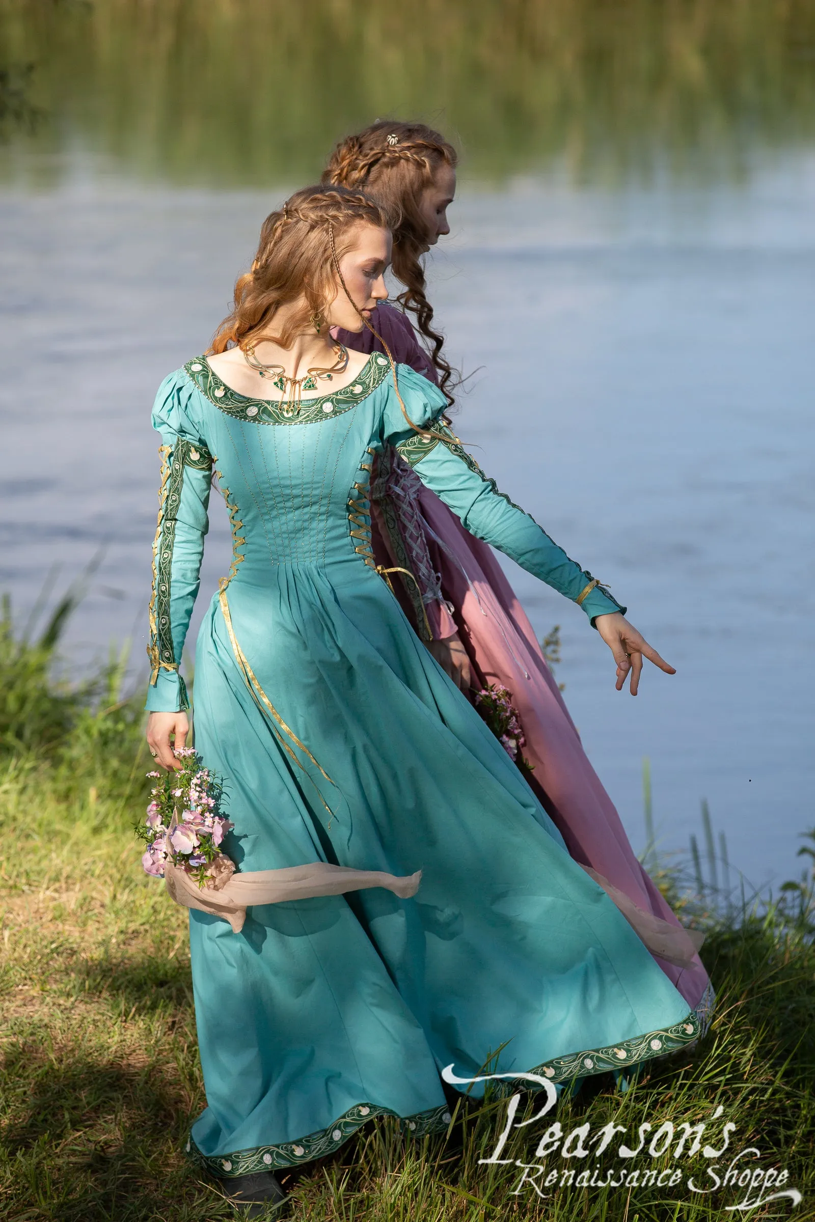 Water Flowers Medieval Dress
