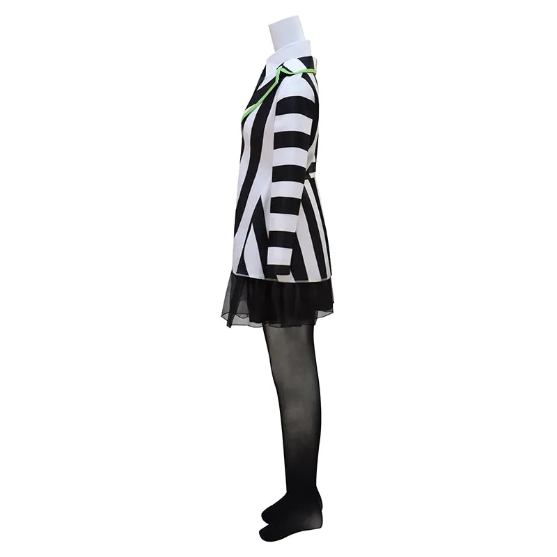 Women BeetleJuice Keaton Cosplay Dress Costume Black White Striped Suite Halloween ACcosplay