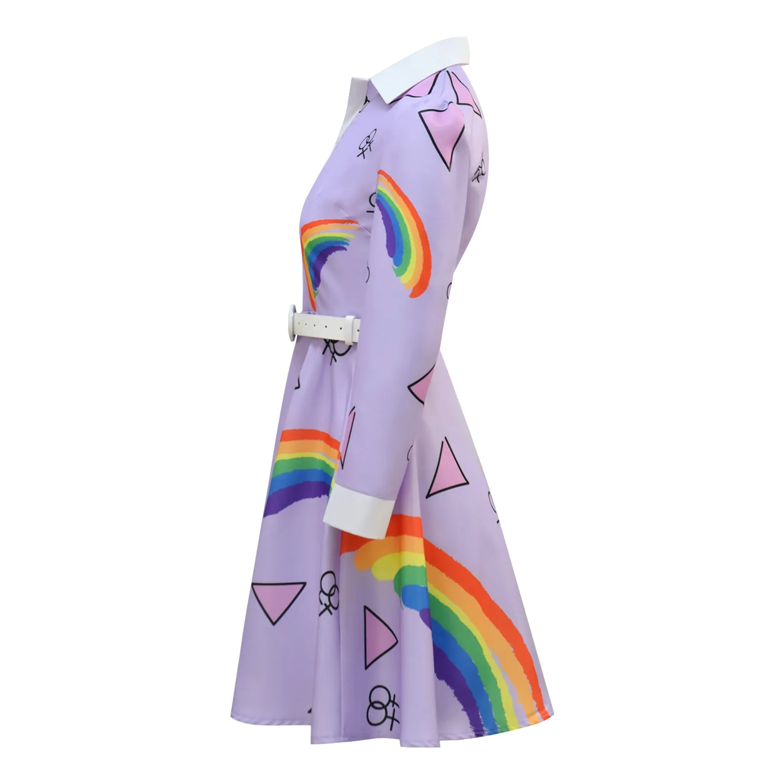 Women Ms.Frizzle Adult Cosplay Costume Halloween Outfit Purple Rainbow Dress ACcosplay