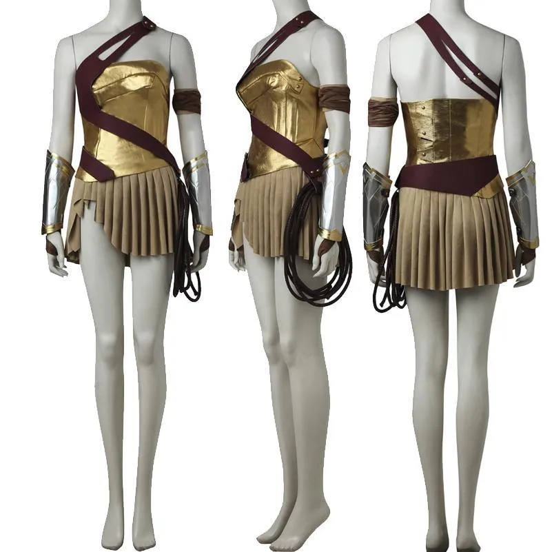 Wonder Woman Gold Armor Battle Gear Cosplay Costume   Sandal Boots w/ Lasso