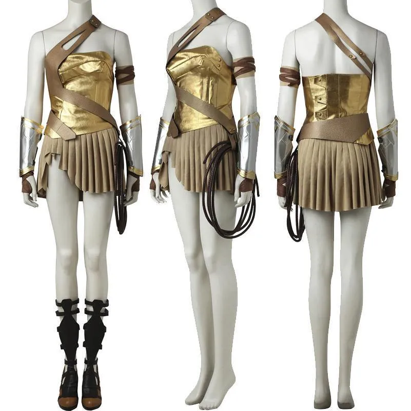 Wonder Woman Gold Armor Battle Gear Cosplay Costume   Sandal Boots w/ Lasso